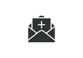 Set Envelope, Envelope, Mail message lock password and Download inbox icon. Silver square button. Vector. Royalty Free Stock Photo