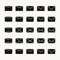 Set of Envelope icon in solid black flat shape glyph icon, isolated on white background Royalty Free Stock Photo