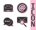 Set Envelope with magnifying glass, Laptop with envelope, Speech bubble chat and Mail and e-mail icon. Vector.