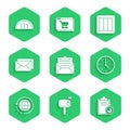 Set Envelope, Mail box, Verification of delivery list clipboard, Clock, Worldwide shipping and, Wooden and Warehouse