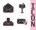 Set Envelope with shield, Envelope, Download inbox and Mail box icon. Vector