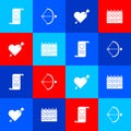 Set Envelope with Valentine heart, Bow and arrow, Amour and Calendar icon. Vector Royalty Free Stock Photo