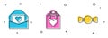 Set Envelope with Valentine heart, Shopping bag and Bow tie icon. Vector Royalty Free Stock Photo