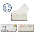 Set of envelopes from London with a painted the Elizabeth tower and postmark. Stylization.