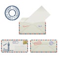 Set of envelopes from London with a painted the Elizabeth tower and postmark. Stylization. Royalty Free Stock Photo