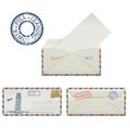 Set of envelopes from Pisa with a painted the Leaning tower and postmark. Stylization.