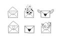A set of envelopes. Vector illustration of hands in doodle style. Drawings of letters Royalty Free Stock Photo