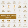 set of environment agriculture logo with gold color , icon element collection logo download