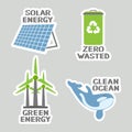 Set of environmental awareness stickers with slogan. Flat design eco concepts collection. Icons vector Royalty Free Stock Photo