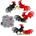 Set of epic scenes of the fight of the black and red animated isolated on a white background. Clouds of dust and