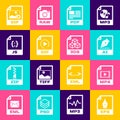 Set EPS file document, MP4, AI, PDF, GIF and JS icon. Vector Royalty Free Stock Photo