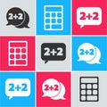 Set Equation solution, Calculator and Equation solution icon. Vector Royalty Free Stock Photo