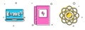 Set Equation solution, Electrical panel and Atom icon. Vector