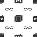 Set Equation solution, Geometric figure Cube and Infinity on seamless pattern. Vector Royalty Free Stock Photo