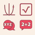 Set Equation solution, Graph, schedule, chart, diagram, Square root and XYZ Coordinate system icon. Vector