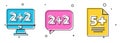 Set Equation solution, Equation solution and Test or exam sheet icon. Vector