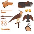 Set of Equipment for falconry and training birds of prey.