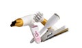 set of equipment for hair care hair dryer, epilator, curling iron, hair straightener 3d render on white no shadow