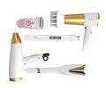 Set of equipment for hair care hair dryer epilator curling iron hair straightener 3d render on white no shadow