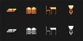 Set Eraser or rubber, Open book, School table and chair and Fountain nib icon. Vector