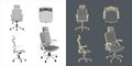 Set of ergonomic chair wireframe vector concept blueprint