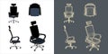 Set of ergonomic chair wireframe vector concept blueprint