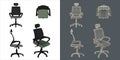 Set of ergonomic chair wireframe vector concept blueprint