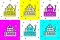 Set Error in the operation program of the robot icon isolated on color background. A broken chip of a robot. Vector Royalty Free Stock Photo