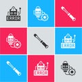 Set Error in robot, Robot setting and Screwdriver icon. Vector
