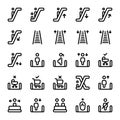 Set of escalator, moving staircase outline style icon