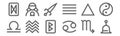 Set of 12 esoteric icons. outline thin line icons such as bell, cancer, earth, fire, knife, medium