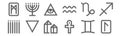Set of 12 esoteric icons. outline thin line icons such as rune, ankh, water, capricorn, all seeing eye, menorah