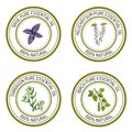 Set of essential oil labels: basil; tarragon; birch; helichrysum