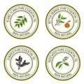 Set of essential oil labels: ylang-ylang, juniper, bitter orange