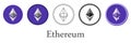 Set of Ethereum crypto currency icons