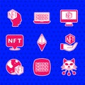 Set Ethereum ETH, Binary code, NFT Digital crypto art, Monitor with store app and icon. Vector Royalty Free Stock Photo