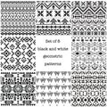 Set of 8 ethnic black and white geometric patterns