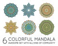 Set of Ethnic Fractal Mandala Vector Royalty Free Stock Photo