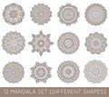 Set of Ethnic Fractal Mandala Vector Meditation Tattoo looks like Snowflake or Maya Aztec Pattern or Flower too Isolated on White Royalty Free Stock Photo