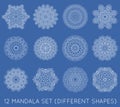 Set of Ethnic Fractal Mandala Vector Meditation Tattoo looks like Snowflake or Maya Aztec Pattern or Flower too Isolated on White Royalty Free Stock Photo