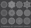 Set of Ethnic Fractal Mandala Vector Meditation Tattoo looks like Snowflake or Maya Aztec Pattern or Flower too Isolated on White Royalty Free Stock Photo