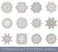 Set of Ethnic Fractal Mandala Vector Meditation Tattoo looks like Snowflake or Maya Aztec Pattern or Flower too Isolated on White Royalty Free Stock Photo