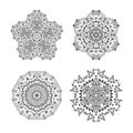 Set of Ethnic Fractal Mandala Vector Tattoo Design looks like Snowflake or Maya Aztec Pattern or Flower Royalty Free Stock Photo