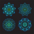 Set of Ethnic Fractal Mandala Vector Tattoo Design looks like Snowflake or Maya Aztec Pattern or Flower Royalty Free Stock Photo