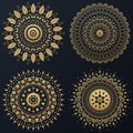 Set of Ethnic gold flower ornamental wreath. Vector boho lifestyle illustration.