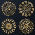 Set of Ethnic golden flower ornamental wreath. Vector boho lifestyle illustration.