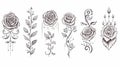Set of Ethnic rose ornaments on white background, tattoos Royalty Free Stock Photo