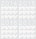 Set of european 2014, 2015, 2016, 2017 calendars Royalty Free Stock Photo