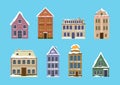 Set of european colorful old houses with snow.