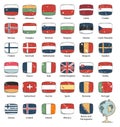 Set European flags. Cartoon icon. Hand drawn collection flags. Grunge style vector. Europe flag countrys Royalty Free Stock Photo